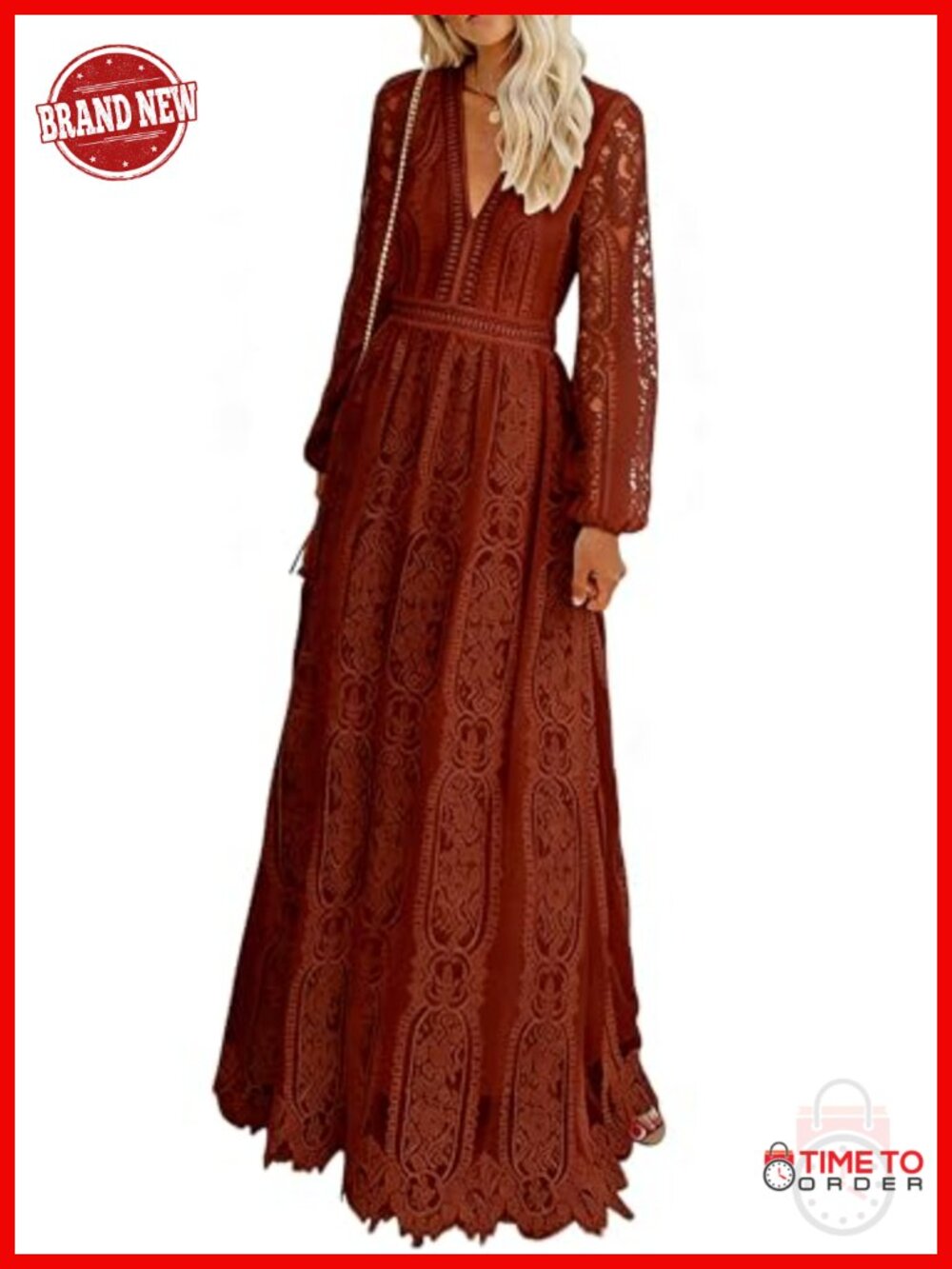 Lace Maxi Wedding Dress Long Sleeve Formal Bridal Guest Gown